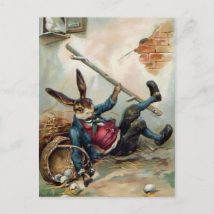 Cartão postal vintage de Páscoa do coelho caindo