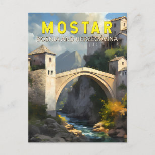 Cartão Postal Vintage de pintura a óleo de Mostar Stari Most Via