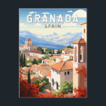 Cartão Postal Vintage de Viagem de Espanha de Granada<br><div class="desc">Granada retro vetor viagem design. Granada é uma cidade na região Andaluzia,  do sul da Espanha,  nos sopés das montanhas de Sierra Nevada.</div>