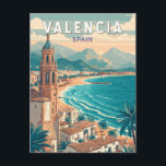 Cartão Postal Vintage de Viagem de Espanha de ilustração da  Val<br><div class="desc">Valencia retro vetor viagem design. Da Cidade Futurista de Artes e Ciências às ruas vivas da Cidade Velha,  Valência oferece uma mistura excitante de cultura,  culinária e beleza costeira.</div>