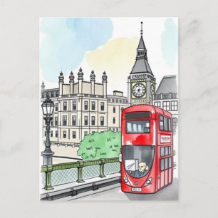 Cartão postal vintage de viagem do ônibus vermelho