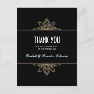 Cartão Postal Vintage Deco Black & Dourado Obrigado