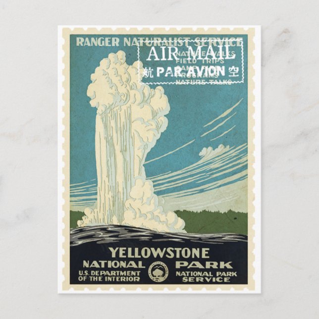 Cartão Postal Vintage Decoupage Yellowstone Park Stamp (Frente)