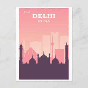 Cartão Postal Vintage Delhi India City Skyline Pink Viagem