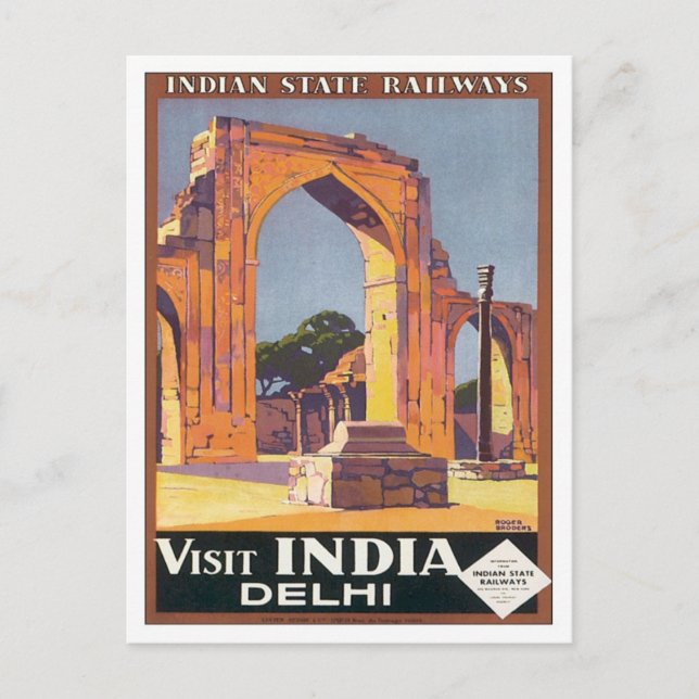 Cartão Postal Vintage Delhi India Railways (Frente)