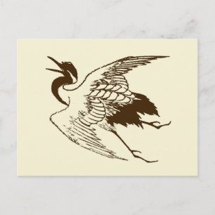 Cartão Postal Vintage - Desenho japonês de uma grua, Brown