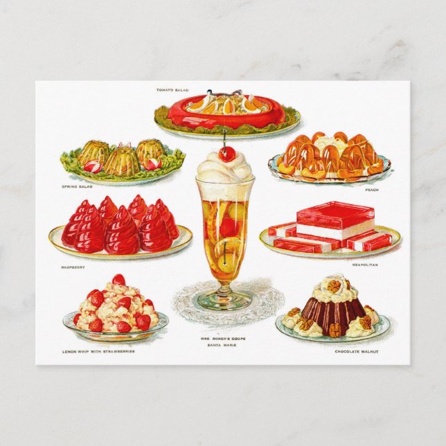 Cartão Postal Vintage Desserts Gelatin Possibilidades (Frente)