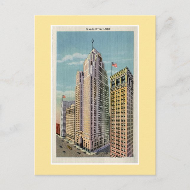 Cartão Postal Vintage Detroit Penobscot Building (Frente)