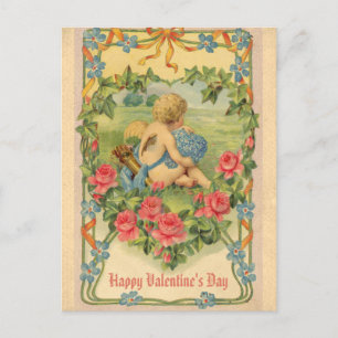 Cartão Postal Vintage Dia de os namorados Vitoriano Cupid Floral
