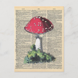 Cartão Postal Vintage Dicionário Art Red Mushroom Fairy House