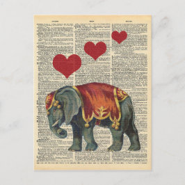 Cartão Postal Vintage Dictionary Art Circus Elephant Love