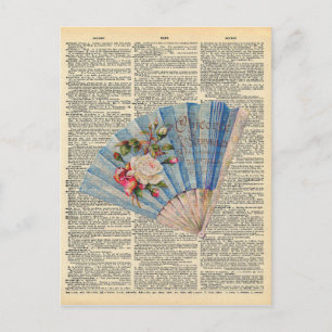 Cartão Postal Vintage Dictionary Art Feminine Foling Fan