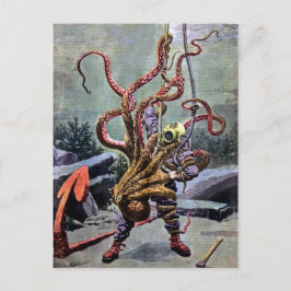 Cartão Postal Vintage Diver Octopus Fight