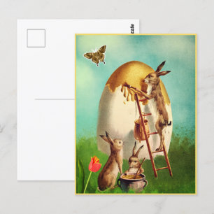 Cartão postal vintage do coelho engraçado e ovo de