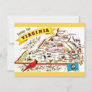 Cartão postal vintage do mapa da Virgínia