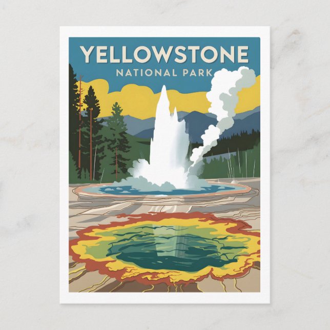 Cartão Postal Vintage do Parque Nacional Yellowstone (Frente)