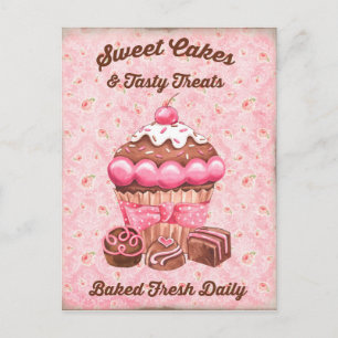 Cartão Postal Vintage doce doce doce doce doce doce cupcake cart