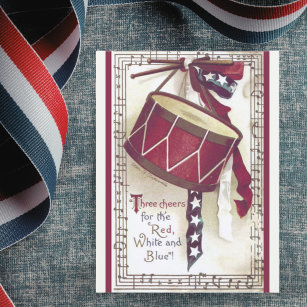 Cartão Postal Vintage Drum com Bandeira Patriótica Americana