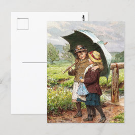 Cartão Postal Vintage Duas Meninas sob um guarda-chuva