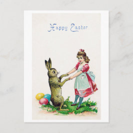 Cartão Postal Vintage Easter Bunny com Rapariga