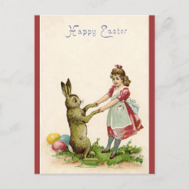 Cartão Postal Vintage Easter Bunny Dançando Com Uma Menina