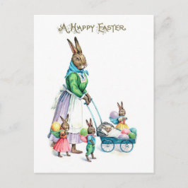 Cartão Postal Vintage Easter Bunny Family