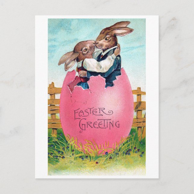 Cartão Postal Vintage Easter Bunny Lovers (Frente)