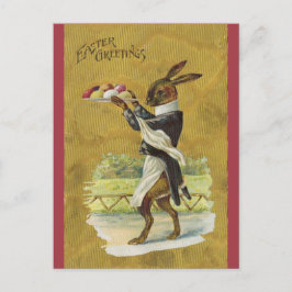 Cartão Postal Vintage Easter Bunny Servindo Ovos