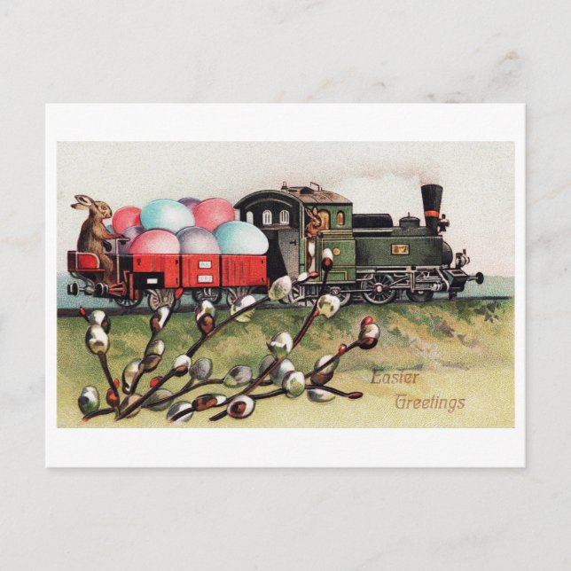Cartão Postal Vintage Easter Bunny Train (Frente)