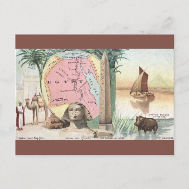 Cartão Postal Vintage Egypt Map (Frente)