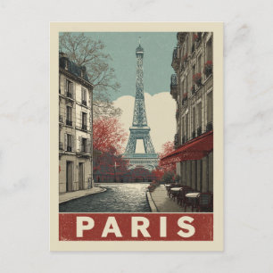 Cartão Postal Vintage Eiffel Tower Café Paris França Watercolor