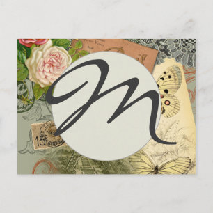 Cartão Postal Vintage Eiffel Tower Paris França Monograma