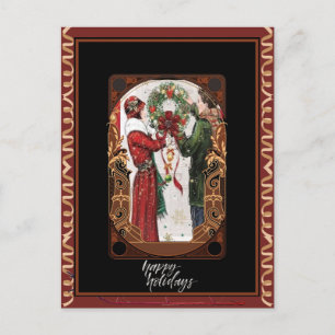Cartão Postal Vintage Elegance Festive Wreath Lovers