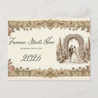 Cartão Postal Vintage Elegant Floral Wedding Invitation Postcard