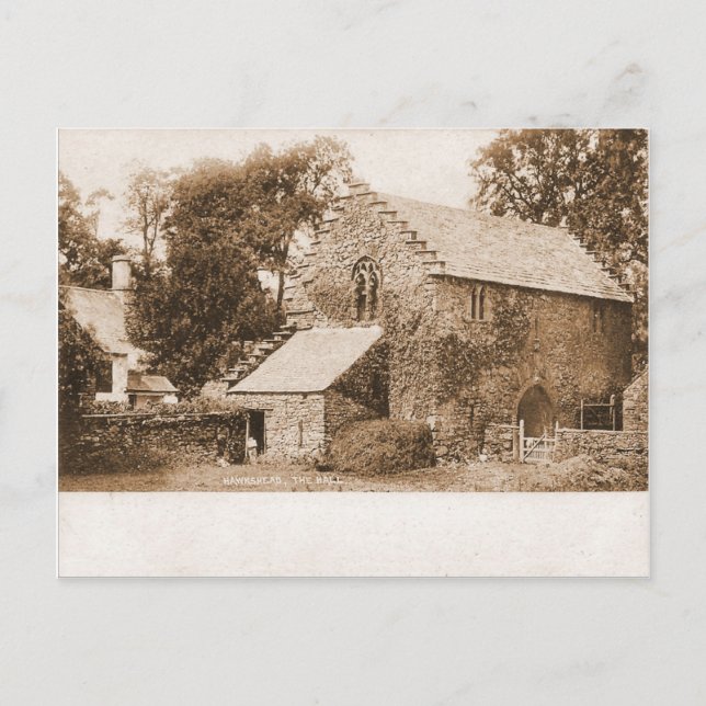 Cartão Postal Vintage England, Hawkeshead, Hall pré-1904 (Frente)