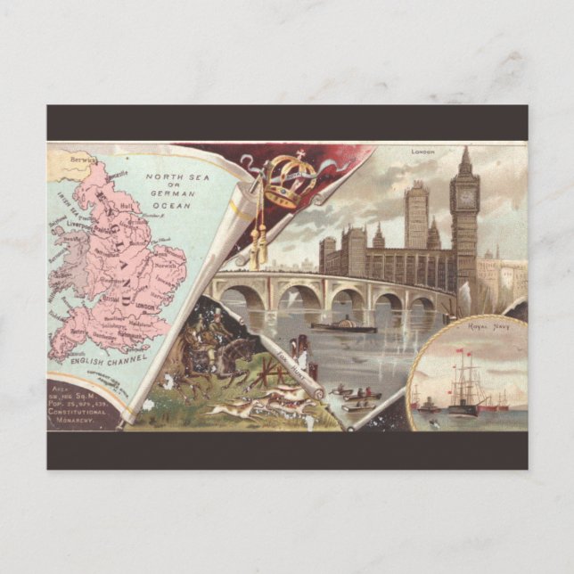 Cartão Postal Vintage England Map (Frente)