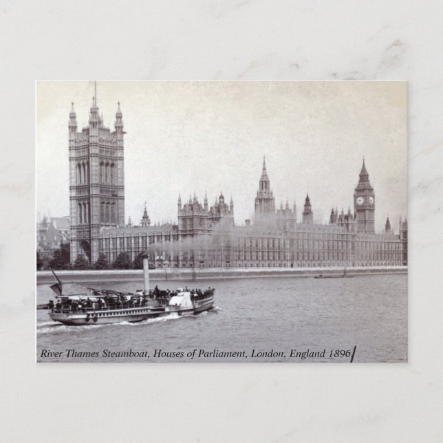 Cartão Postal Vintage England, River Thames London Steamboat (Frente)