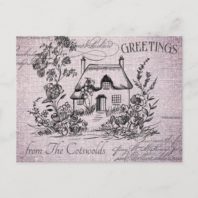 Cartão Postal Vintage English Cottage Cotswolds (Frente)