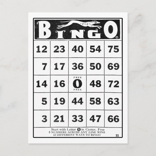 Cartão Postal Vintage Ephemera | Vintage Bingo Card (Frente)