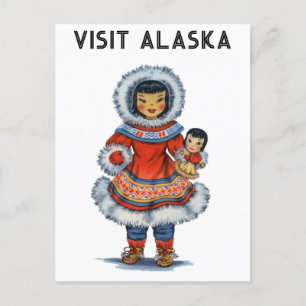 Cartão Postal Vintage Eskimo Visite o Alaska Viagem