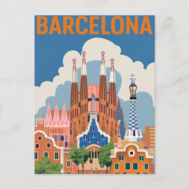 Cartão Postal Vintage Espanha de Barcelona (Frente)