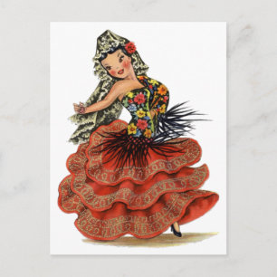 Cartão Postal Vintage, espanhol Dançarino do Flamenco, vestido 