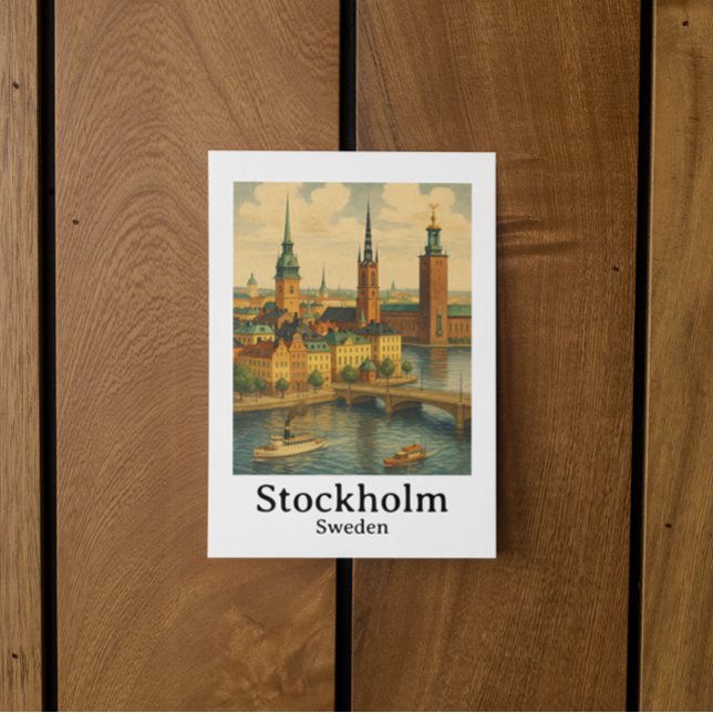 Cartão Postal Vintage Estocolmo Suecia Art (Vintage Stockholm Sweden Travel Art Postcard)
