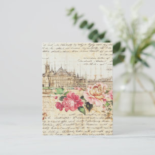 Cartão Postal Vintage European Architecture & Rosa Art Impressão