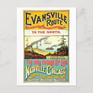 Cartão Postal Vintage Evansville Route Poster, Nashville/Chicago
