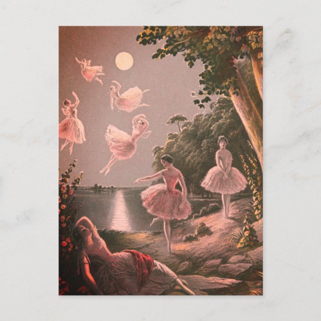 Cartão Postal Vintage Faeries Na Noite (Frente)