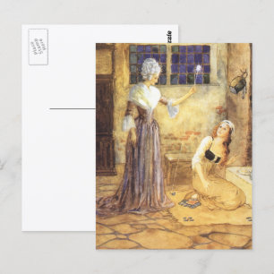 Cartão Postal Vintage Fairy Tale Cinderella com Fada Godmama
