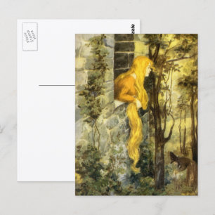 Cartão Postal Vintage Fairy Tale, Rapunzel com Cabelo Longo
