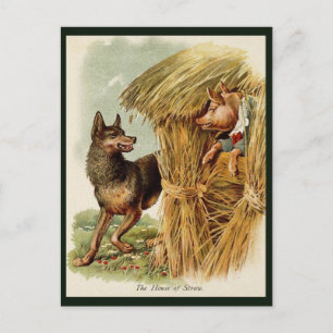 Cartão Postal Vintage Fairy Tale, Three Little Pigs and Wolf