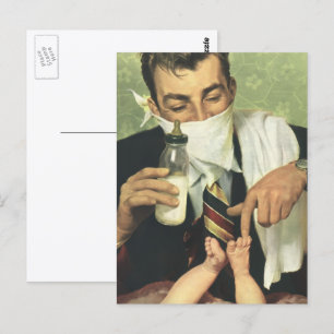 Cartão Postal Vintage Father's Day, Dad Giving Baby a Bottle